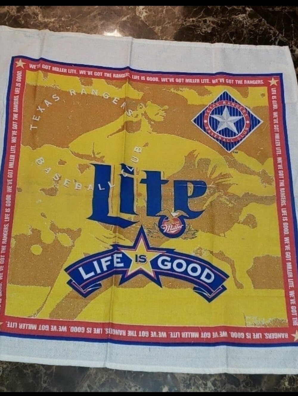 VTG 1990's Texas Rangers/Miller Lite "Life Is Good" Commerative Souvenir Towel